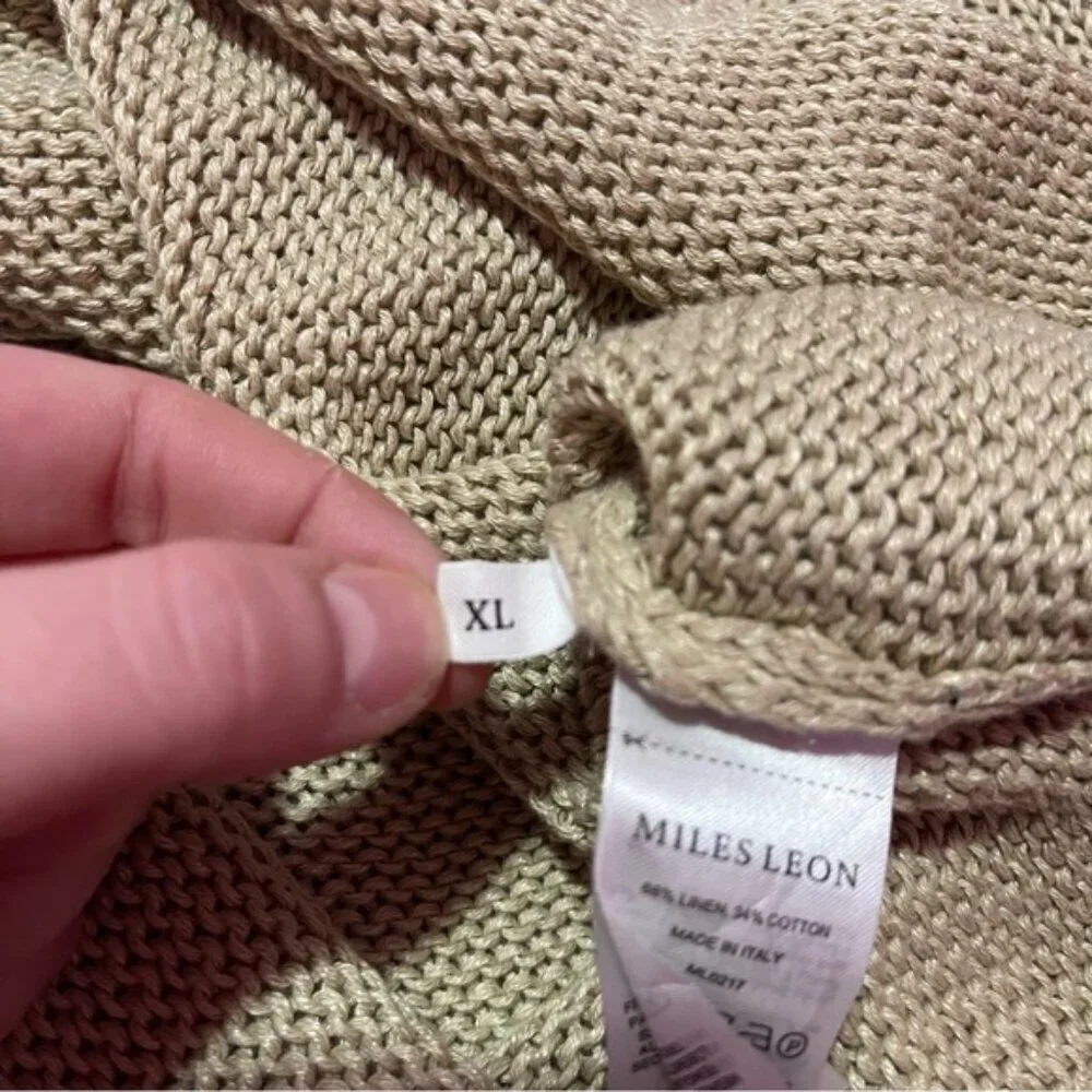 Miles Leon Linen Cotton-Blend‎ Sweater Men’s XL Mushroom Tan
